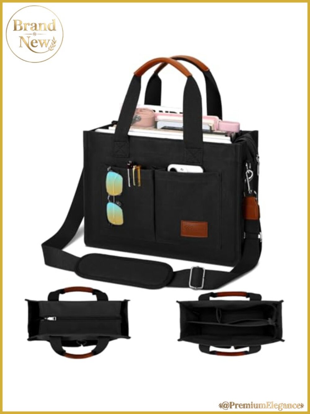 Large Canvas Tote Bag with Zipper Compartments Work Messenger Purse